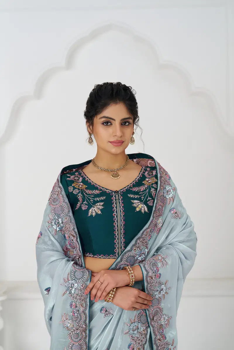 Kf 113 Grey Pure Fendi Silk Saree Best Wholesale Shop In Surat
